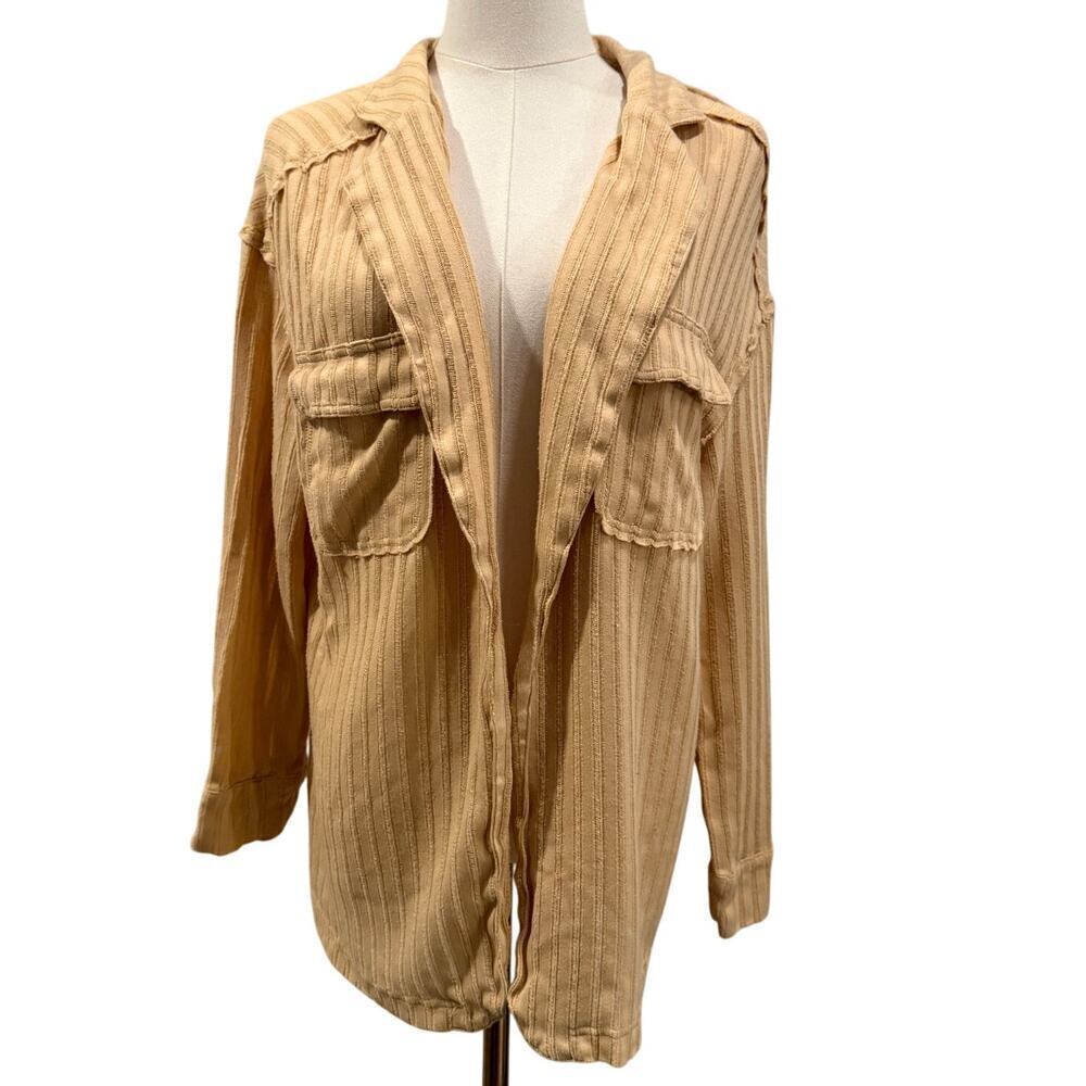 Free People Beach Textured Slouchy Relaxed Ribbed Shirt Mustard Yellow Small
